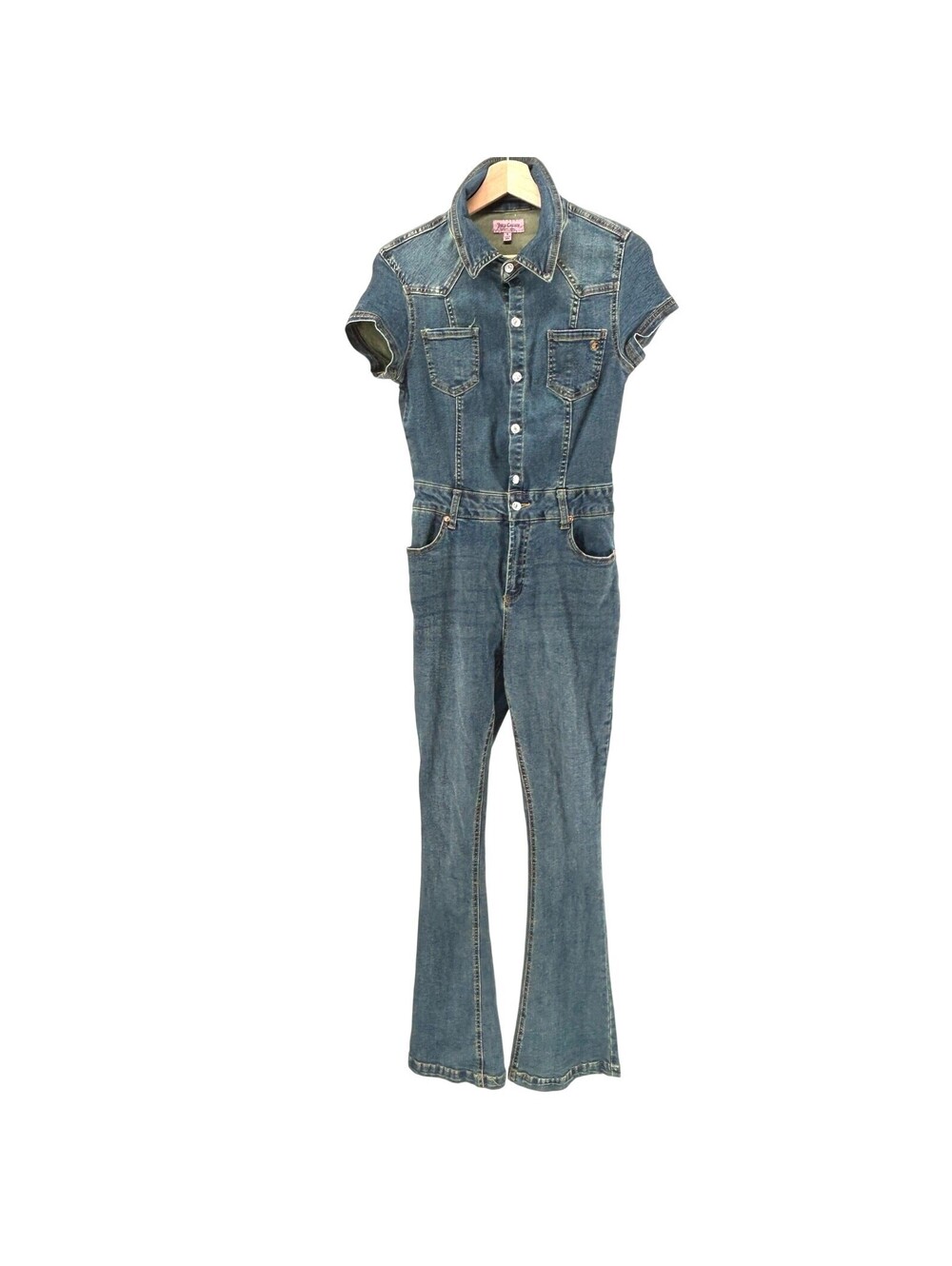 Vintage Y2K Juicy Couture Blue Denim Flared Leg Jumpsuit